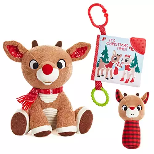 Rudolph Set with Stuffed Animal, Plush Rattle, and Teether Activity Book
